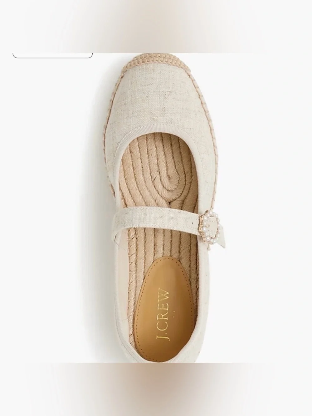J.Crew Women’s Cream Espadrille Mary Jane Flats with Pearl Buckle size 6